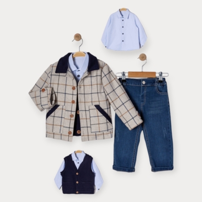 İstasyon Kareli Kaşe Ceketli Üçlü Erkek Takım 2-5 Y.