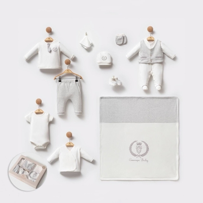 Cassiope C Nakışlı Erkek Onlu Zıbın Set ( Kutulu )