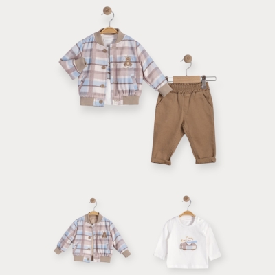 İstasyon Ekose Ceketli Üçlü Erkek Takım 9-24 Ay