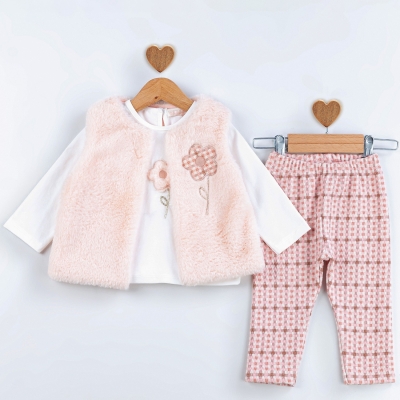 Baby Rose Papatya Nakışlı Peluş Yelekli Kız Takım 6-18 Ay