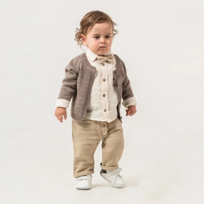 İstasyon Papyonlu Triko Hırkalı Üçlü Erkek Takım 9-24 Ay