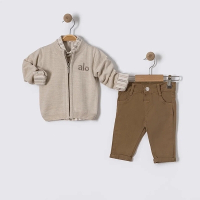 İstasyon  Alo Nakışlı Triko Hırkalı Üçlü Erkek Takım 6-18 Ay