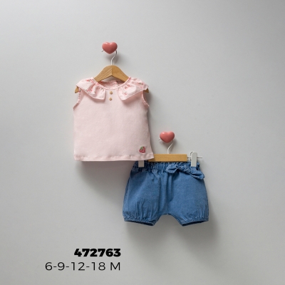 CASSİOPE ÇİÇEK BASKILI BADİ, KOT ŞORT KIZ TAKIM 6-18 AY