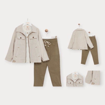 İstasyon Çift Cepli Ceketli Üçlü Erkek Takım 2-5 Y.