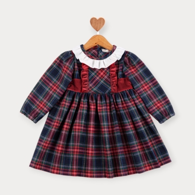 Baby Rose Kadife Fırfırlı İskoç Elbise 5-8 Y.