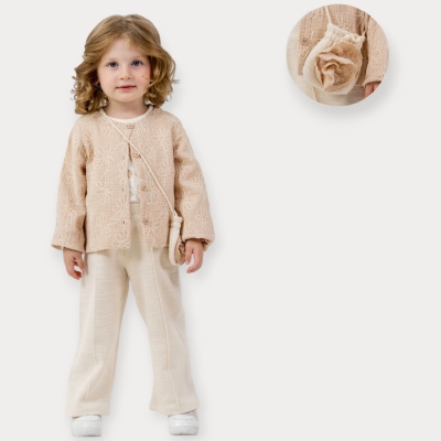 Baby Rose Çantalı  Pantolonlu Hırkalı Takım 1-4 Y.