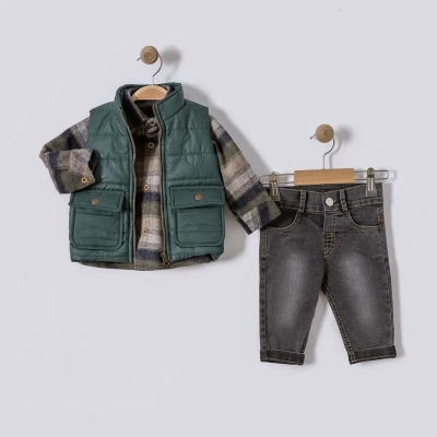 İstasyon Çift Cepli Mikro Yelekli Üçlü Erkek Takım 6-18 Ay