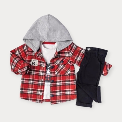 İstasyon Ekose Hırkalı Üçlü Erkek Takım 6-18 Ay