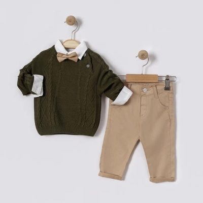 İstasyon Saç Örgü Triko Kazaklı Üçlü Erkek Takım 6-18 Ay