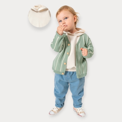 İstasyon 92 İşlemeli Triko Hırkalı Üçlü Erkek Takım 9-24 Ay