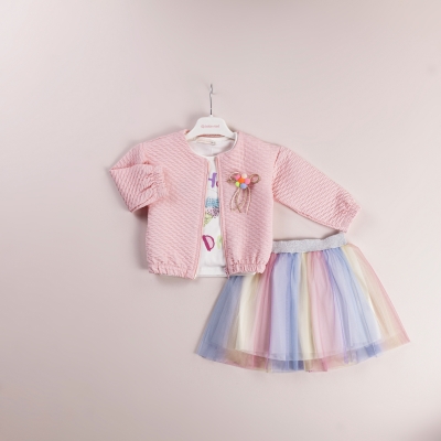 Baby Rose Degrade Etekli Kolları Ponponlu Ceket Takımı 1-4 Y/Years