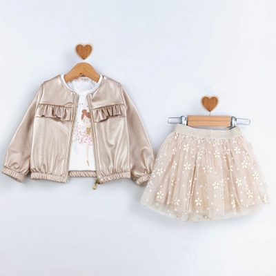 Baby Rose Robası Fırfırlı Deri Ceket Etekli Kız Takım 1-4 Y.