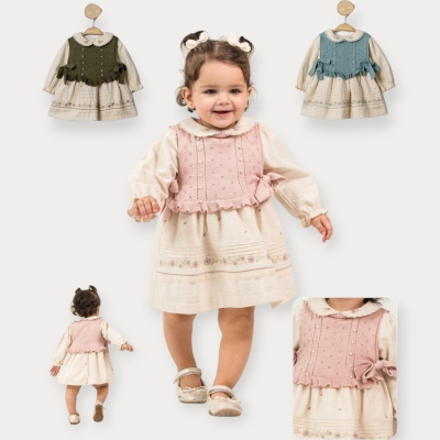 Moon Star Triko Robalı Keten Elbise 9-24 Ay