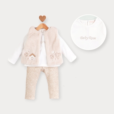 Baby Rose Rv Nakışlı Yelekli Üçlü Kız Takım 9-24 Ay