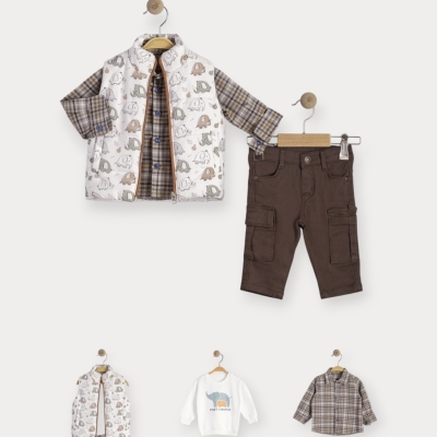 İstasyon Hayvanlar Baskılı Mikro Yelekli Dörtlü Takım 9-24 Ay