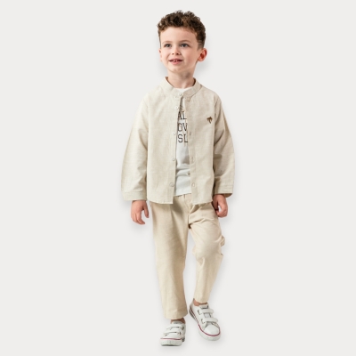 İstasyon Palmiye Nakışlı Gömlekli Üçlü Erkek Takım 2-5 Y.