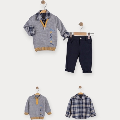 İstasyon Yarım Patlı Triko Kazaklı Üçlü Erkek Takım 9-24 Ay