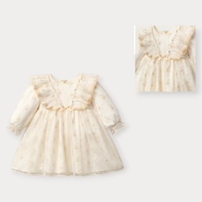 İstasyon Yakası Fırfırlı Detaylı Elbise 9-24 Ay