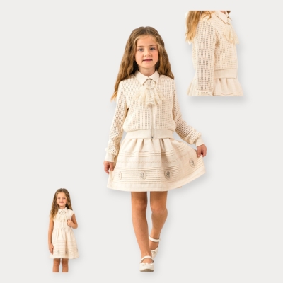 Moon Star Ajur Örgü Hırkalı Nervürlü Elbise 3-6 Y.