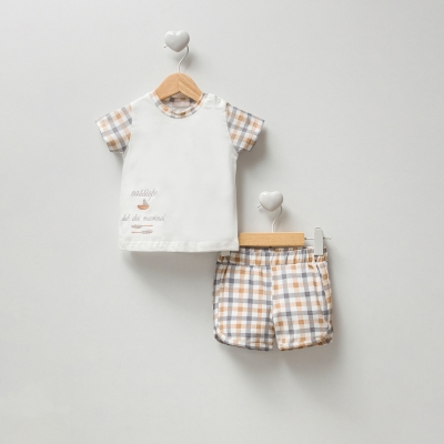 Cassiope Kayık Nakışlı Badi, Ekose şortlu Takım 6-9-12-18 Ay