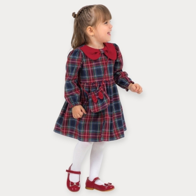 Baby Rose Yakası Fiyonklu Çantalı İskoç Elbise 1-4 Y.