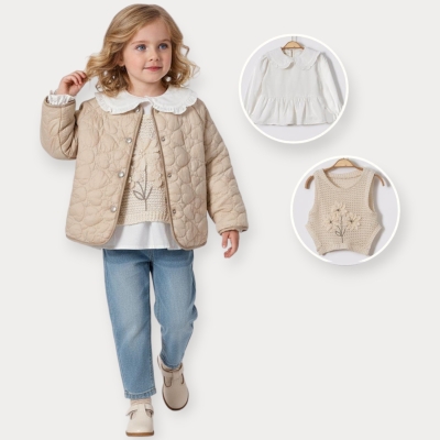 İstasyon Kalpli Kapitone Montlu Üçlü Kız Takım 2-5 Y.