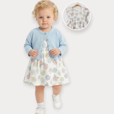 İstasyon Triko Hırkalı Çiçekli Elbise 9-24 Ay