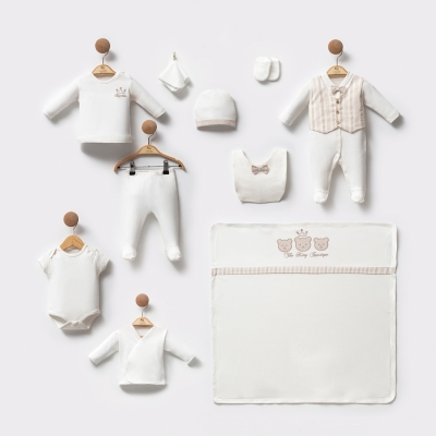 Cassiope Kral Ayı Nakışlı Erkek Onlu Zıbın Set (kutulu)