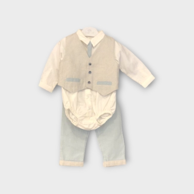 Cassiope çizgili Yelekli Kravatlı üçlü Erkek Takım 3-6-9-12-18 Ay