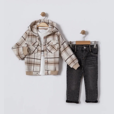 İstasyon Ekose Kapşonlu Hırkalı Üçlü Erkek Takım 2-5 Y.