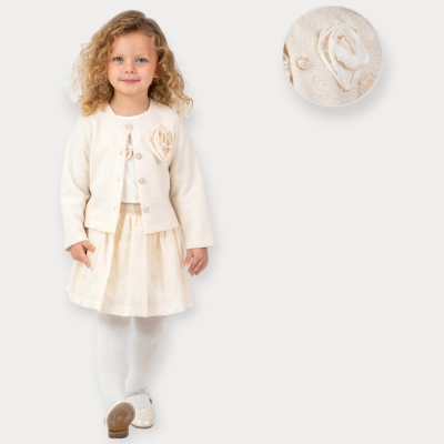 Baby Rose Vual Nakışlı Etekli Ceketli Kız Takım 1-4 Y.