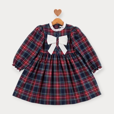 Baby Rose Yakası Fırfırlı Fiyonklu İskoç Elbise 2-5 Y.