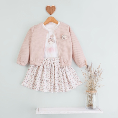 Baby Rose Çıtır Çiçekli Triko Hırkalı Takım 1-4 Y.