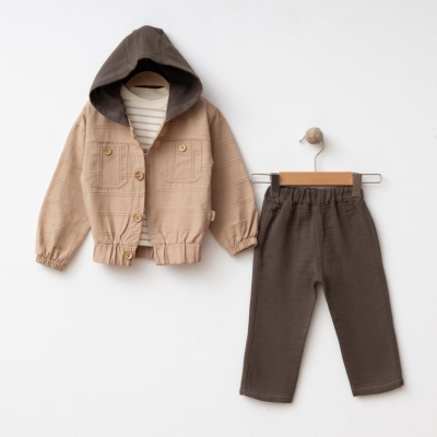 İstasyon Kapşonlu Montlu Üçlü Erkek Takım 9-24 Ay