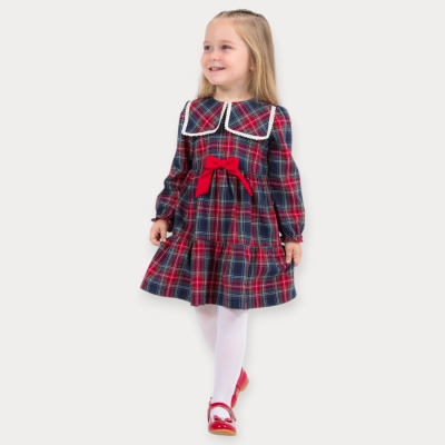 Baby Rose Kare Yaka Fistolu İskoç Elbise 3-6 Y.