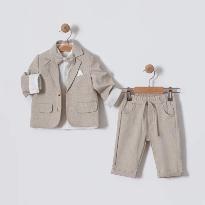 İstasyon Keten Doku Ceketli Üçlü Erkek Takım 6-18 Ay
