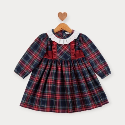 Baby Rose Kadife Fırfırlı İskoç Elbise 1-4 Y.
