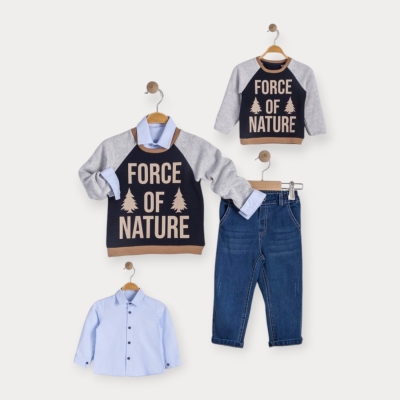 İstasyon Force Baskılı Triko Kazaklı Üçlü Erkek Takım 2-5 Y.