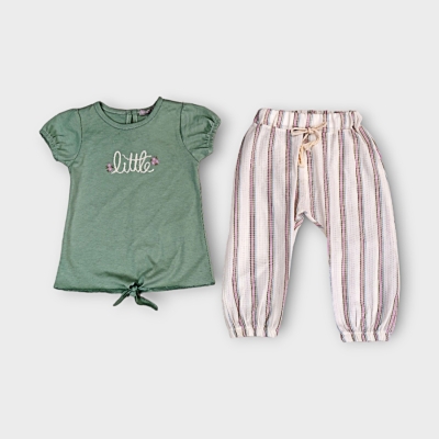 Cassiope çiçek Nakışlı Badi çizgili Pantolon 9-24 Ay