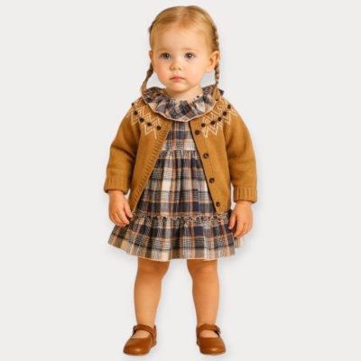 İstasyon Triko Hırkalı Ekose Elbise 9-2 4ay