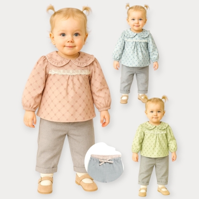 İstasyon Çiçek Desenli Bluzlü İkili Kız Takım 6-18 Ay