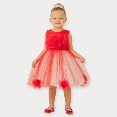 İstasyon Simli Tül Çiçekli Elbise 2-5 Y.