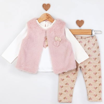 Baby Rose Kalp Triko Peluş Yelek Takım 6-18 Ay