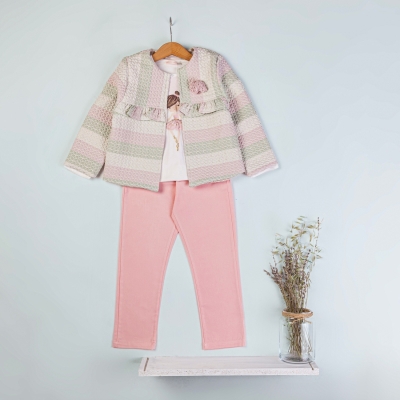 Baby Rose çizgili Papatya Jakar Ceketli Pantolonlu Takım 5-8 Y.