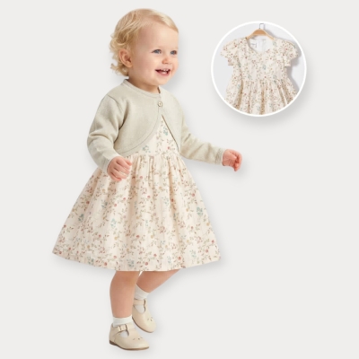 İstasyon Simli Bolerolu Çiçekli Elbise 9-24 Ay