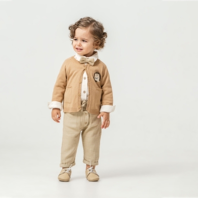 İstasyon Papyonlu Triko Hırkalı Üçlü Erkek Takım 9-24 Ay