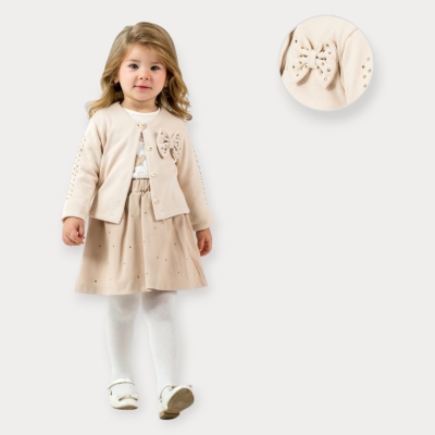 Baby Rose Taşlı Fiyonklu Triko Hırkalı Üçlü Kız Takım 2-5 Y.