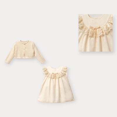 İstasyon Triko Bolerolu Robası Dantelli Elbise 9-24 Ay