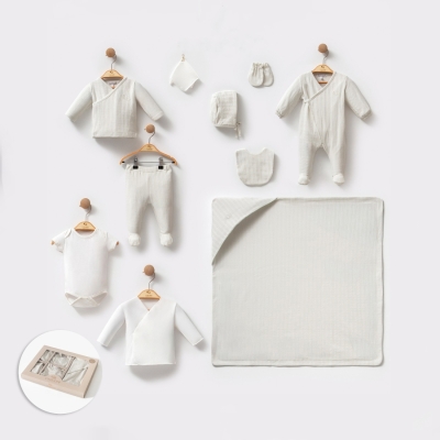 Cassiope Cb Nakışlı Çizgi Desenli Erkek Onlu Zıbın Set (kutulu)