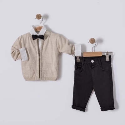 İstasyon Papyonlu Triko Hırkalı Üçlü Erkek Takım 6-18 Ay